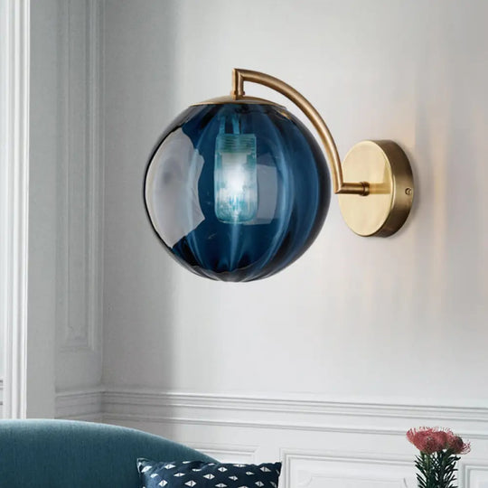 Smoke Gray/Amber/Blue Water Glass Sconce - Colonial 1-Bulb Wall Light For Living Room Blue