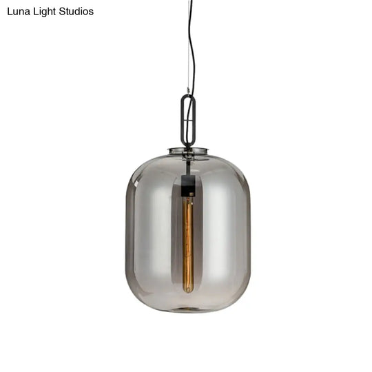 Industrial Oblong Ceiling Light - 1 Head 10/14 Wide Smoke Gray/Cognac Glass Suspension Pendant
