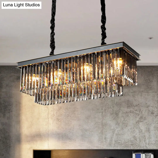 Smoke Gray Crystal Block Rectangle Chandelier Lamp - Traditional 8/11 Heads Matte Black Hanging