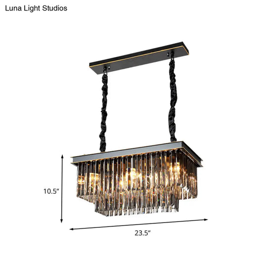 Smoke Gray Crystal Block Rectangle Chandelier Lamp - Traditional 8/11 Heads Matte Black Hanging