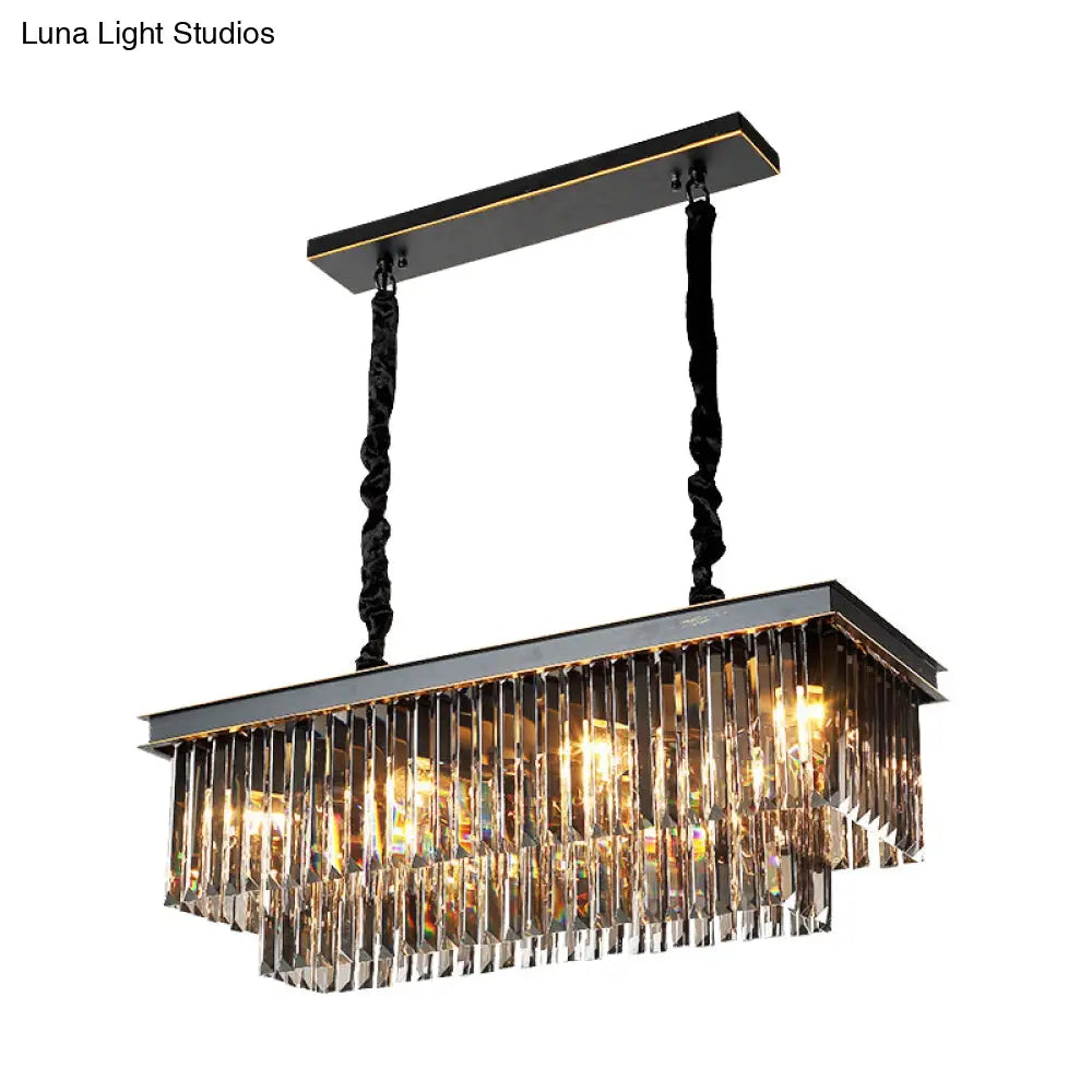 Smoke Gray Crystal Block Rectangle Chandelier Lamp - Traditional 8/11 Heads Matte Black Hanging