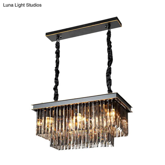 Smoke Gray Crystal Block Rectangle Chandelier Lamp - Traditional 8/11 Heads Matte Black Hanging