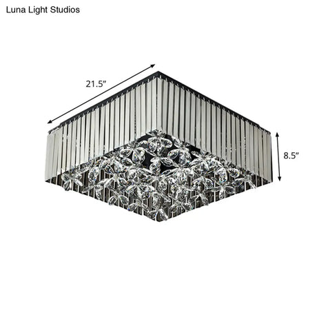 Smoke Gray Crystal Flush Mount With Flower Droplet - 7 Head Modern Light Fixture For Bedrooms