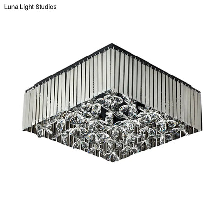 Smoke Gray Crystal Flush Mount With Flower Droplet - 7 Head Modern Light Fixture For Bedrooms