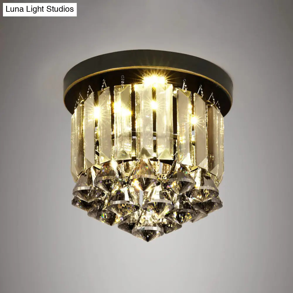 Smoke Gray Crystal Flushmount Ceiling Light - Simple Hallway Lighting With 1 Bulb