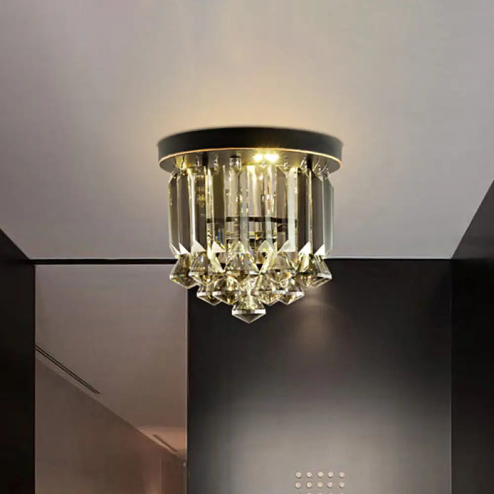 Smoke Gray Crystal Flushmount Ceiling Light - Simple Hallway Lighting With 1 Bulb