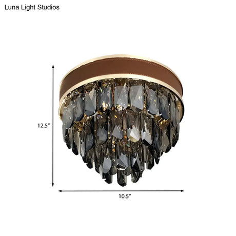 Smoke Gray Crystal Tiered Flush Mount Lamp - 6 Bulbs Modern Living Room Ceiling Light
