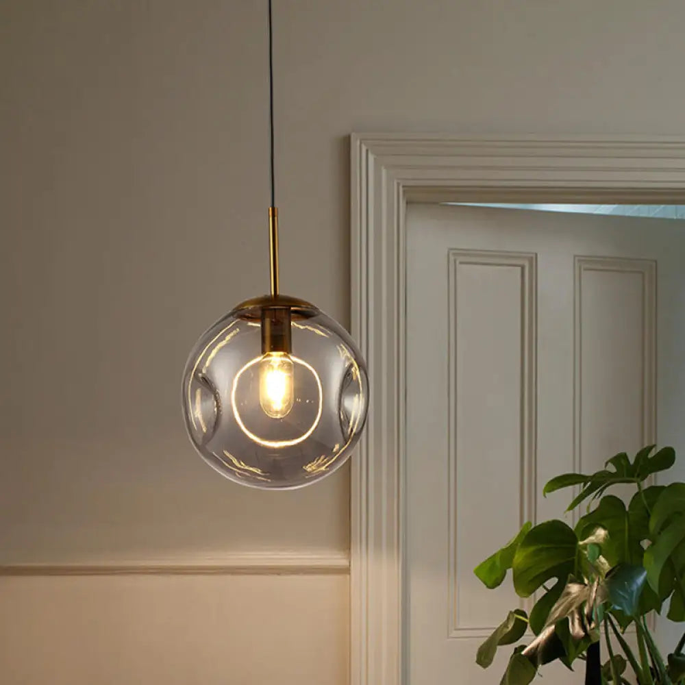 Smoke Gray Dimpled Glass Globe Pendant Light - Simple Style Hanging Lamp Kit