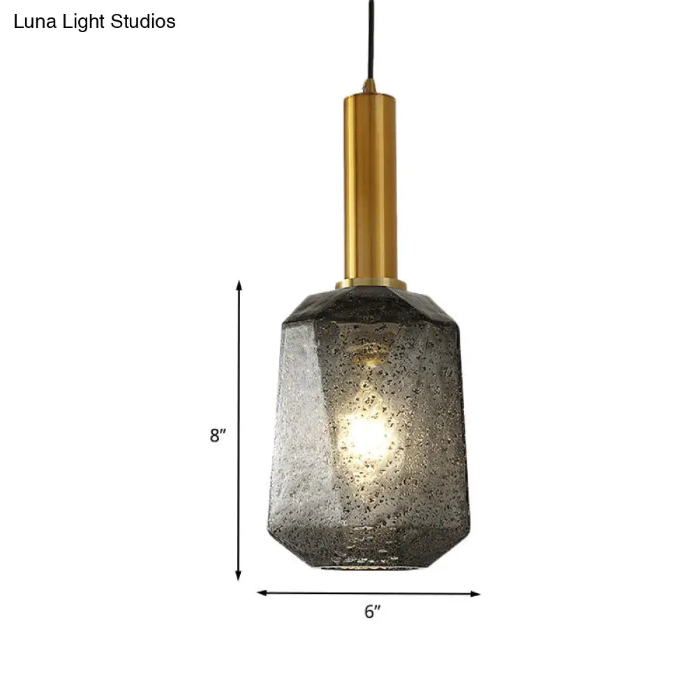 Smoke Gray Glass Bedside Pendant Lighting - Industrial Brass Hanging Ceiling Lamp