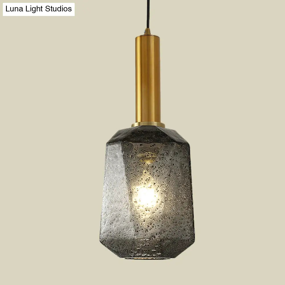 Smoke Gray Glass Bedside Pendant: Industrial Brass Ceiling Lamp With 1 Light