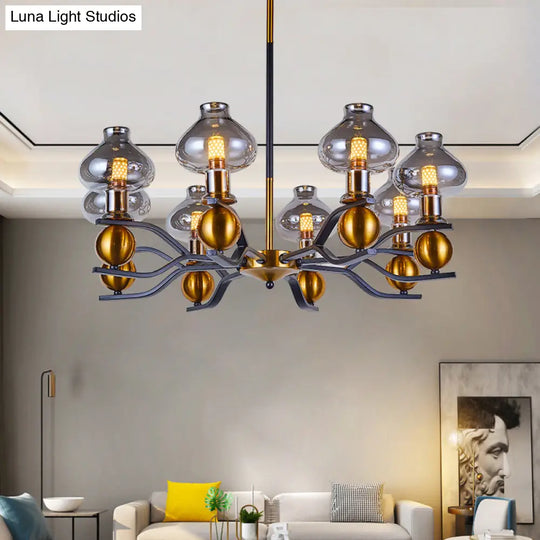 Smoke Gray Glass Hanging Chandelier: Simplicity Jar Shape 6/8-Bulb Down Lighting For Living Room