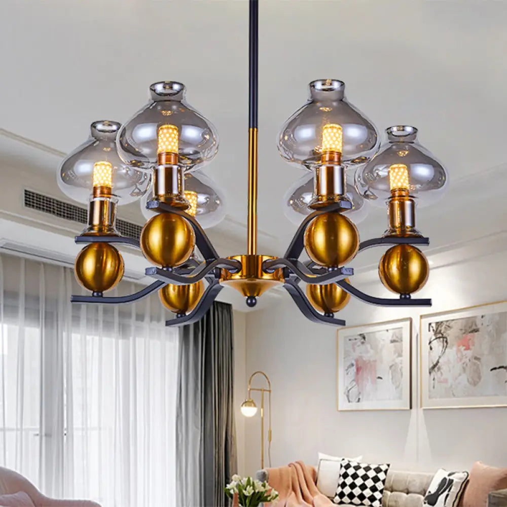 Smoke Gray Glass Hanging Chandelier: Simplicity Jar Shape 6/8-Bulb Down Lighting For Living Room