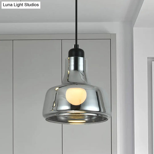 Smoke Gray Glass Pendant Light With Industrial Cone/Saucer Design For Bedroom