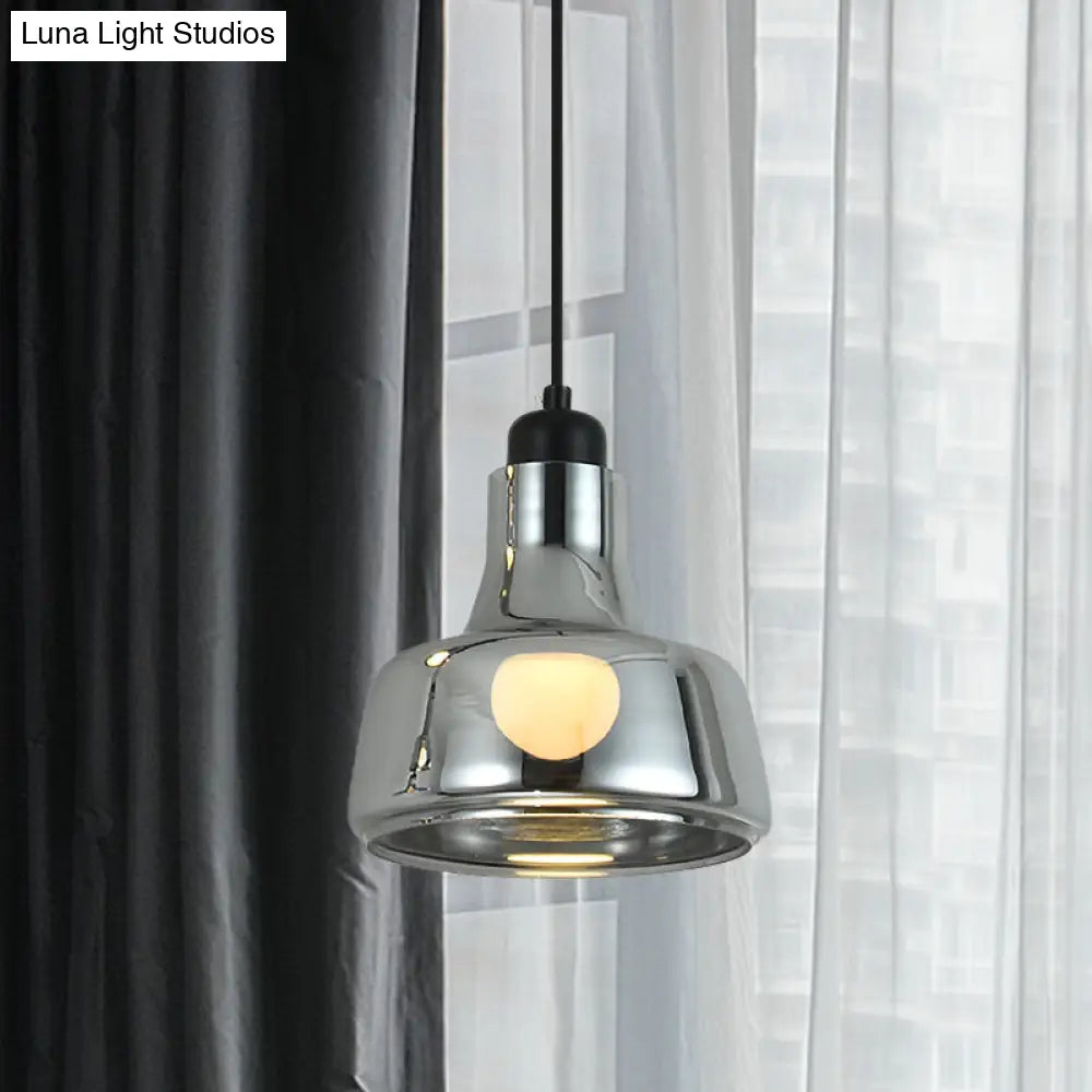 Smoke Gray Glass Pendant Light With Industrial Cone/Saucer Design For Bedroom / B