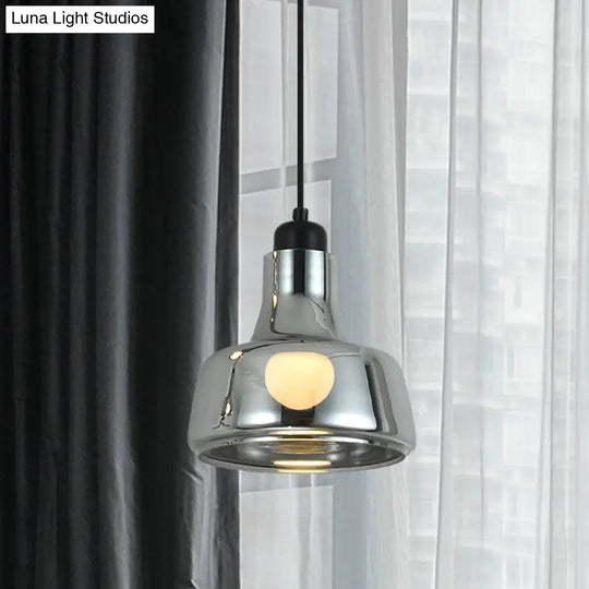 Smoke Gray Glass Pendant Light With Industrial Cone/Saucer Design For Bedroom / B