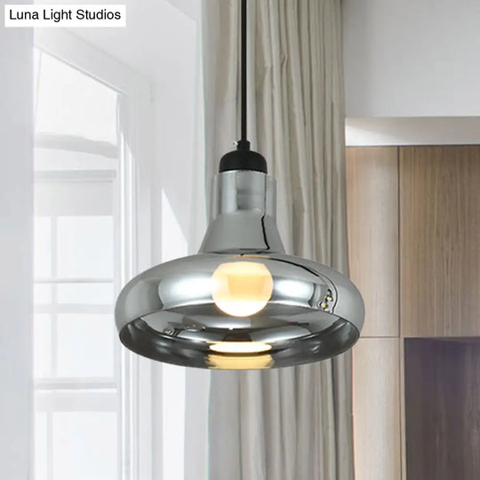 Smoke Gray Glass Pendant Light With Industrial Cone/Saucer Design For Bedroom