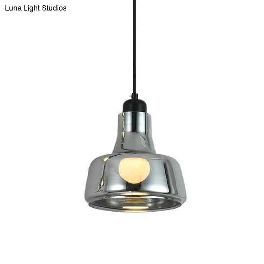 Smoke Gray Glass Pendant Light With Industrial Cone/Saucer Design For Bedroom