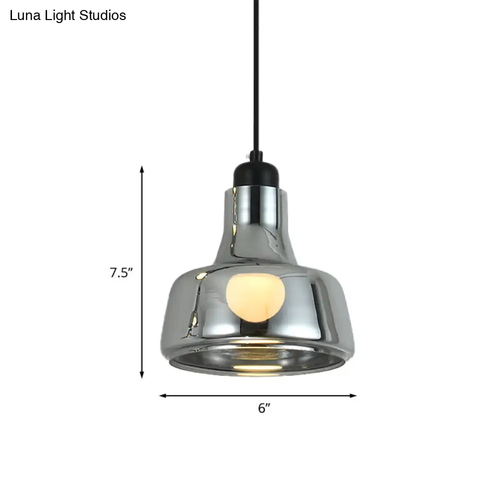 Smoke Gray Glass Pendant Light With Industrial Cone/Saucer Design For Bedroom