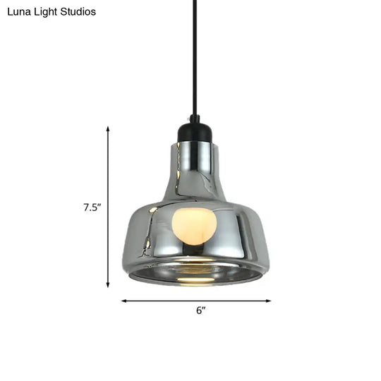 Smoke Gray Glass Pendant Light With Industrial Cone/Saucer Design For Bedroom