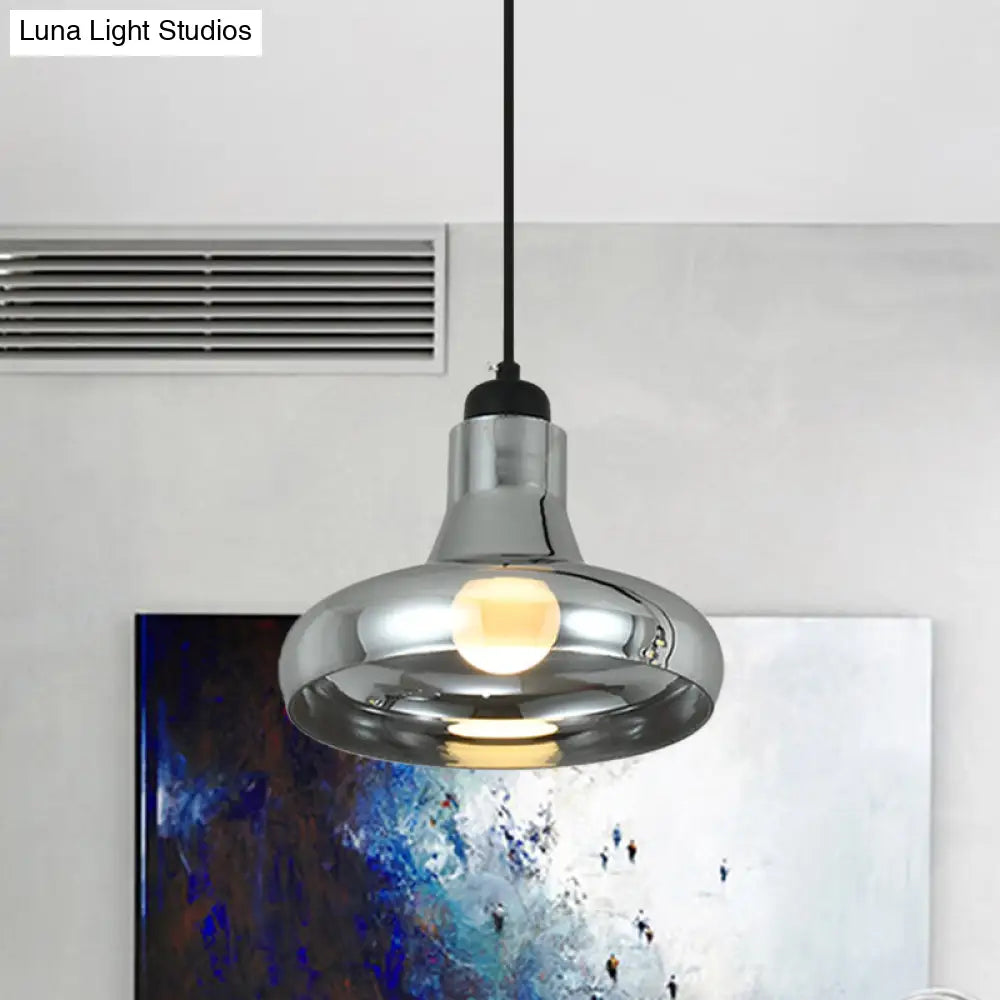 Smoke Gray Glass Pendant Light With Industrial Cone/Saucer Design For Bedroom