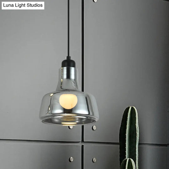 Smoke Gray Glass Pendant Light With Industrial Cone/Saucer Design For Bedroom