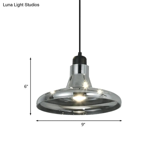 Smoke Gray Glass Pendant Light With Industrial Cone/Saucer Design For Bedroom