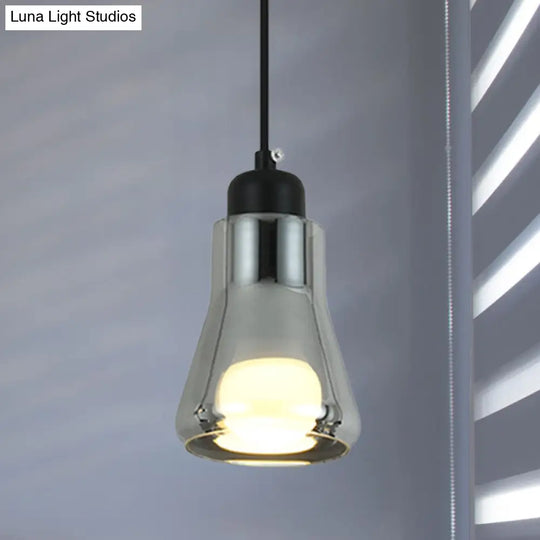 Smoke Gray Glass Pendant Light With Industrial Cone/Saucer Design For Bedroom