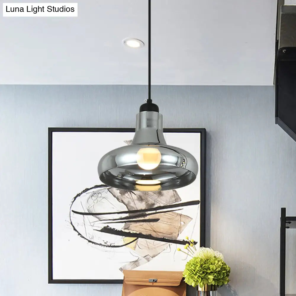 Smoke Gray Glass Pendant Light With Industrial Cone/Saucer Design For Bedroom / C