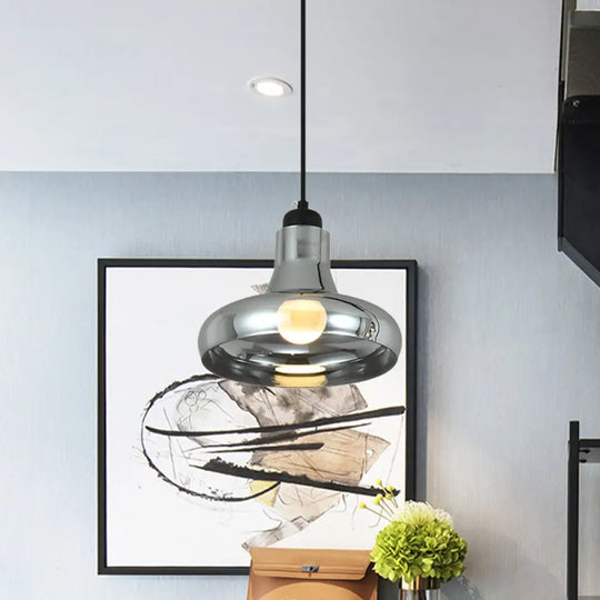 Smoke Gray Glass Industrial Pendant Lamp For Bedroom / C