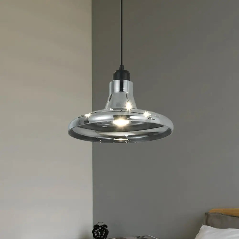 Smoke Gray Glass Industrial Pendant Lamp For Bedroom / D