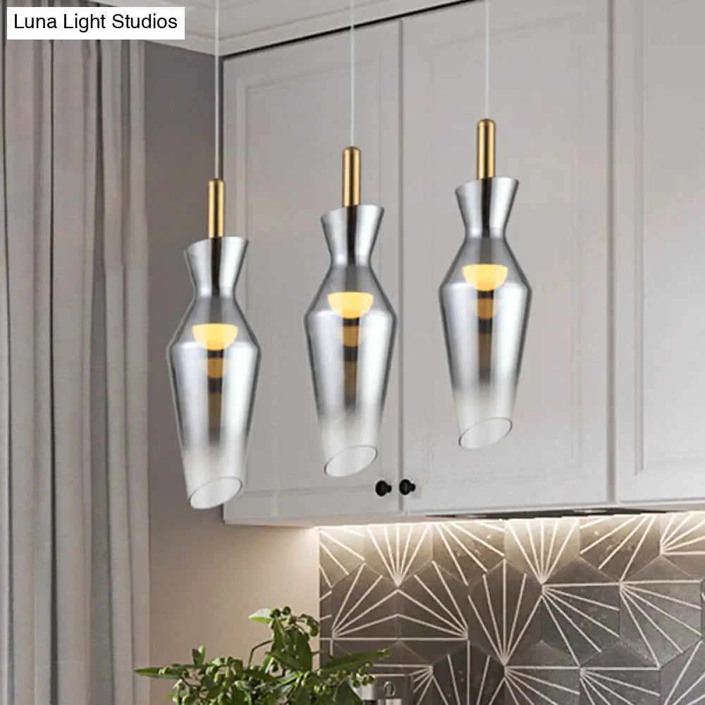 Smoke Gray Glass Modern Hanging Led Pendant Lamp For Dining Room