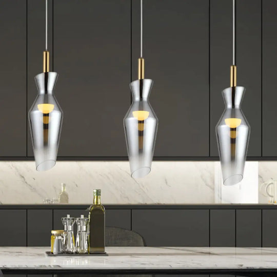 Smoke Gray Glass Led Pendant Lamp - Modernist Urn Shape Hanging Light Kit For Dining Room