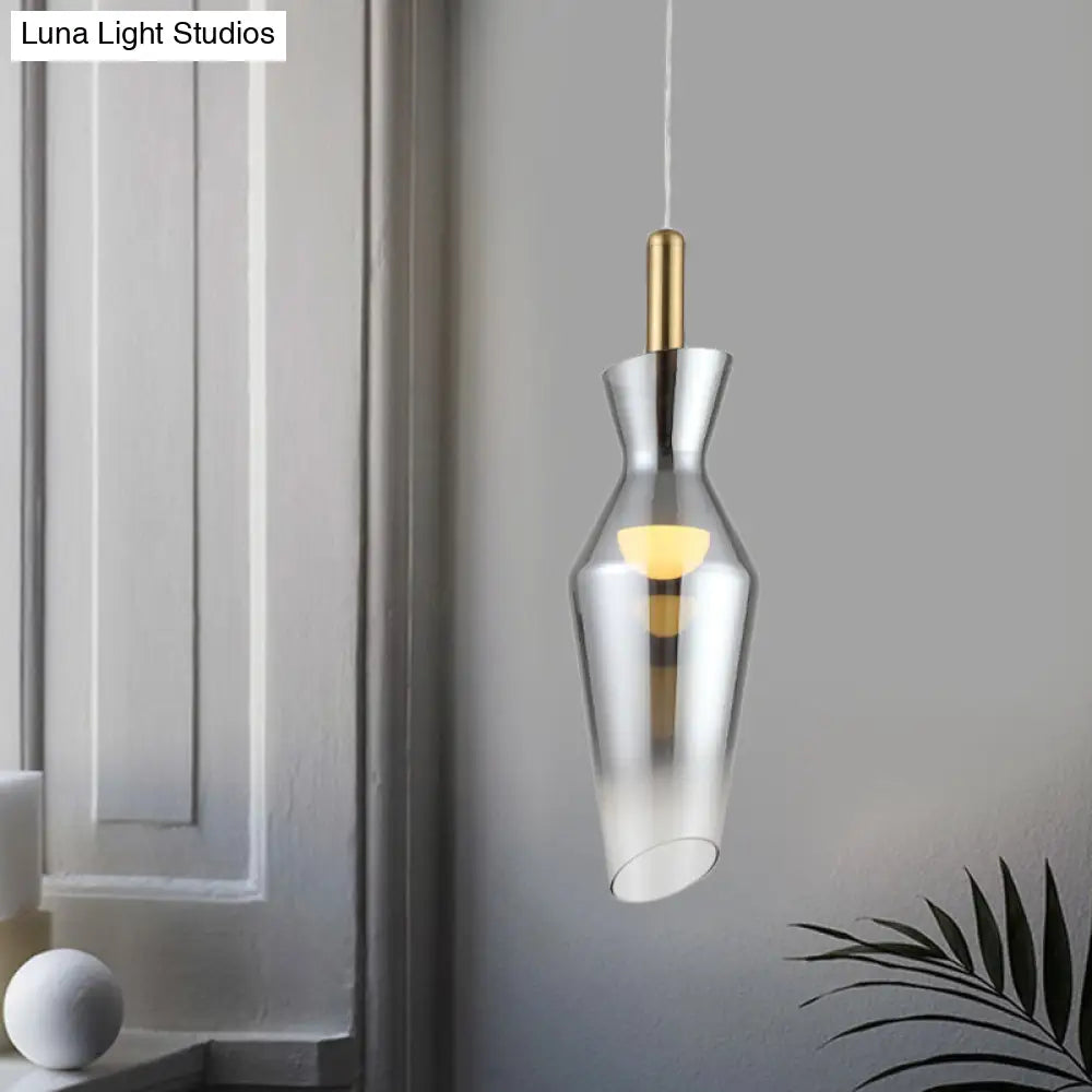 Smoke Gray Glass Led Pendant Lamp - Modernist Urn Shape Hanging Light Kit For Dining Room