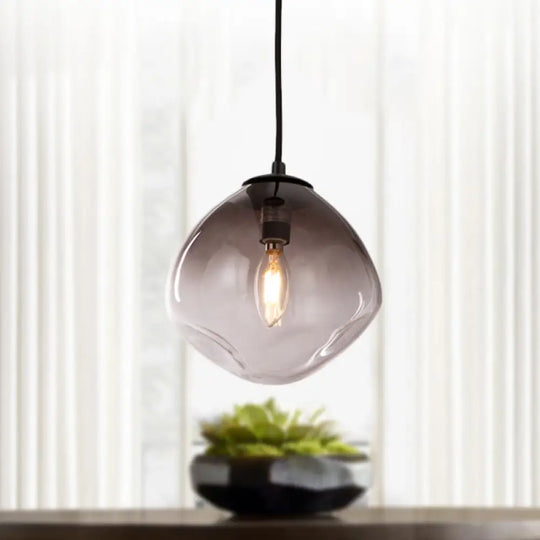 Smoke Gray Glass Nordic Pendant Light - Dimpled Oval Hanging Baby Room Ceiling Fixture 1