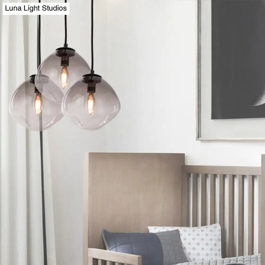 Smoke Gray Glass Nordic Pendant Light - Dimpled Oval Hanging Baby Room Ceiling Fixture 1