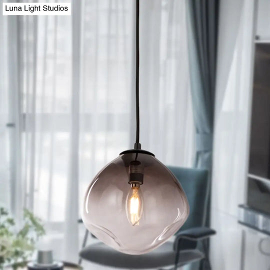 Smoke Gray Glass Nordic Pendant Light - Dimpled Oval Hanging Baby Room Ceiling Fixture 1