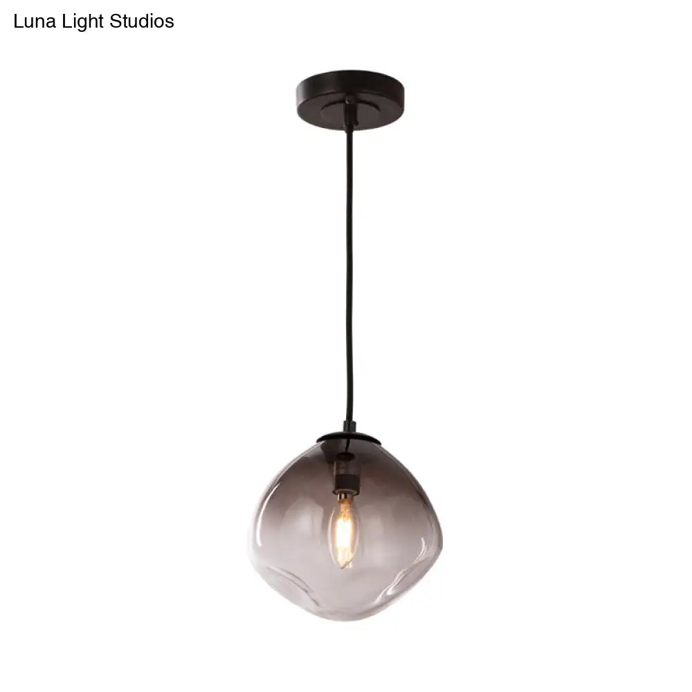 Smoke Gray Glass Nordic Pendant Light - Dimpled Oval Hanging Baby Room Ceiling Fixture 1