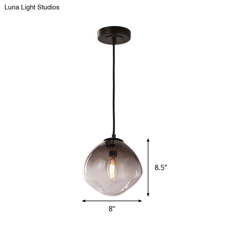 Smoke Gray Glass Nordic Pendant Light - Dimpled Oval Hanging Baby Room Ceiling Fixture 1