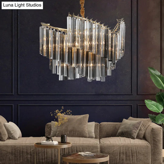 Smoke Gray Postmodern Spiral Chandelier With Crystal Rod - 5/10 Head Living Room Hanging Lamp