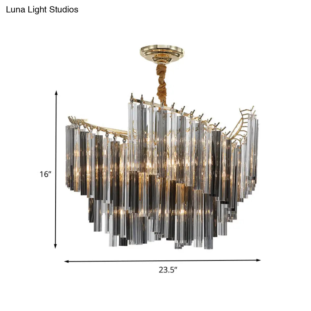 Smoke Gray Postmodern Spiral Chandelier With Crystal Rod - 5/10 Head Living Room Hanging Lamp