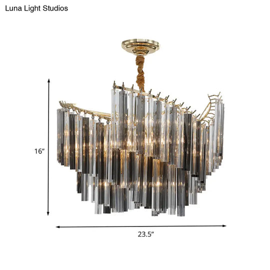 Smoke Gray Postmodern Spiral Chandelier With Crystal Rod - 5/10 Head Living Room Hanging Lamp