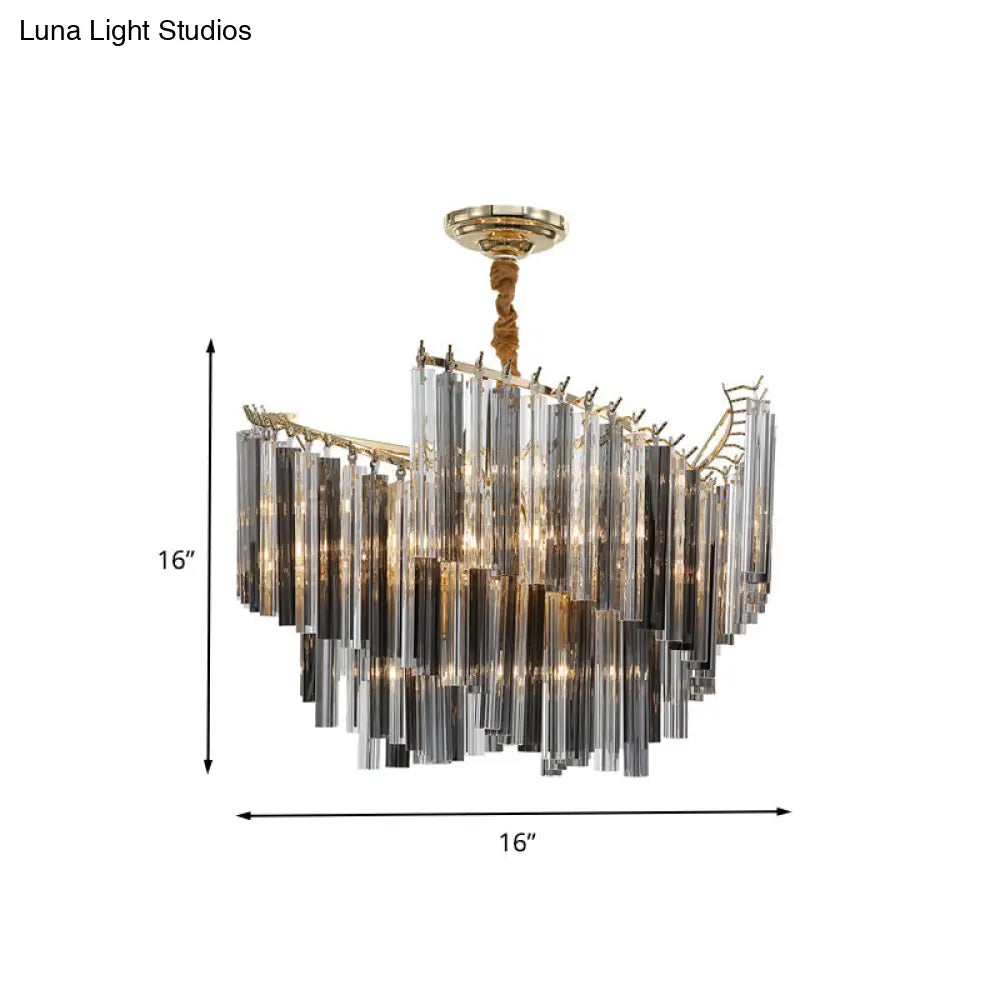 Smoke Gray Postmodern Spiral Chandelier With Crystal Rod - 5/10 Head Living Room Hanging Lamp