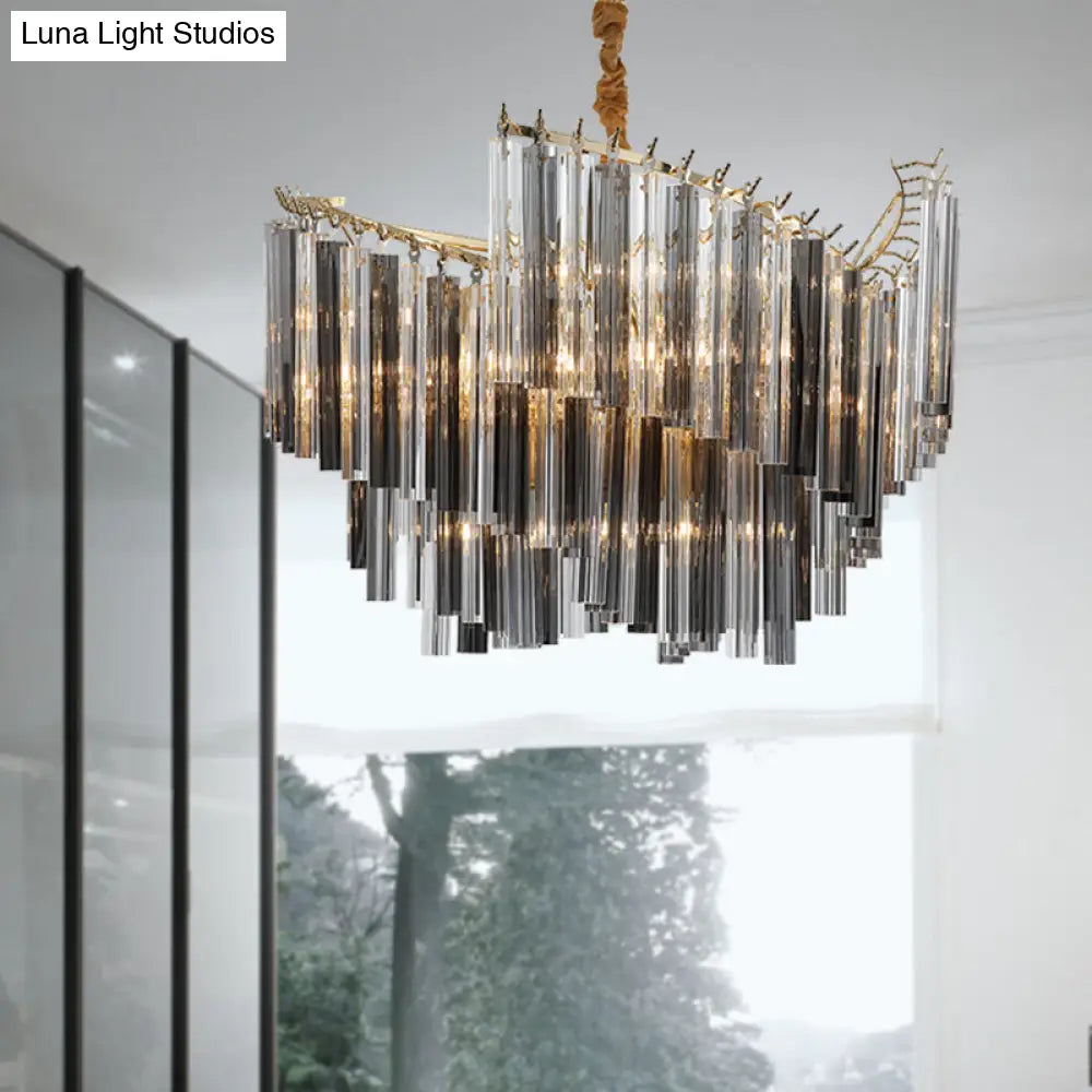 Smoke Gray Postmodern Spiral Chandelier With Crystal Rod - 5/10 Head Living Room Hanging Lamp