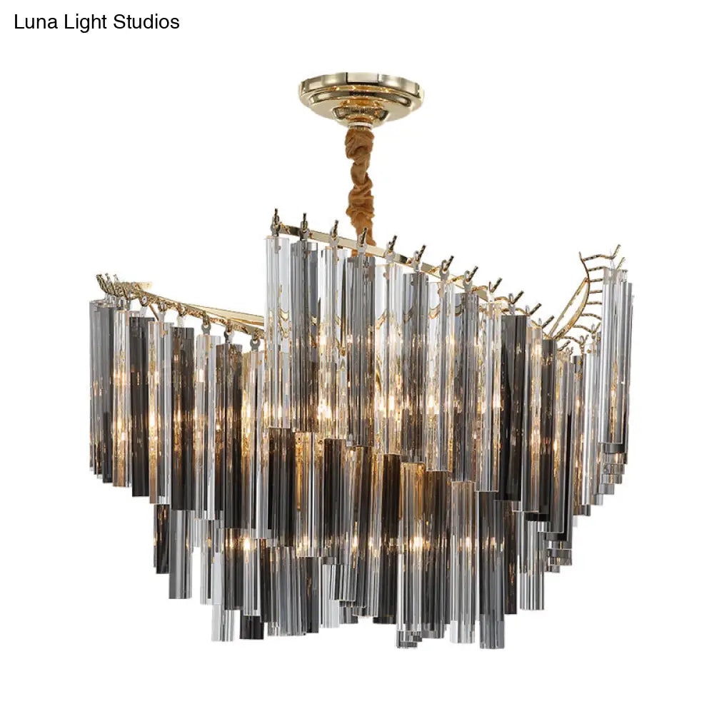 Smoke Gray Postmodern Spiral Chandelier With Crystal Rod - 5/10 Head Living Room Hanging Lamp