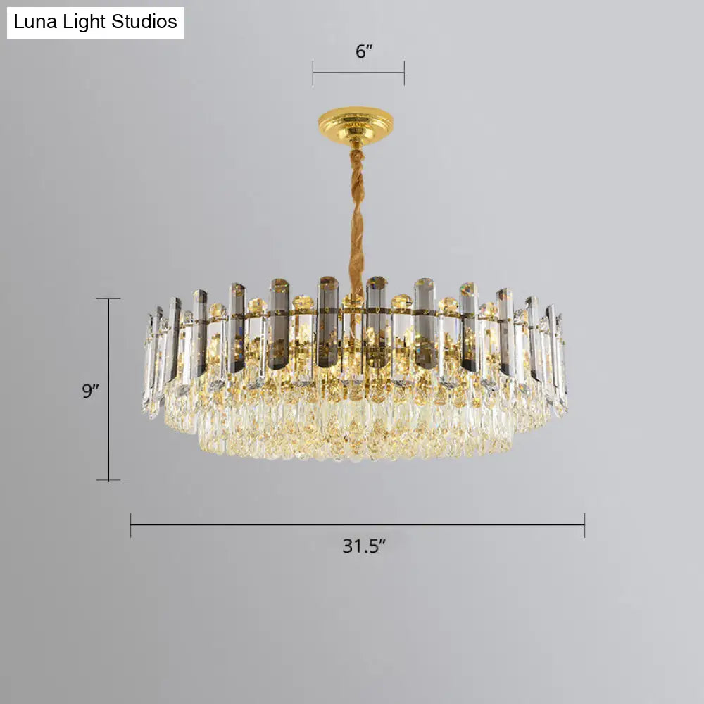 Modern Smoke Grey And Clear Crystal Round Chandelier - Stylish Restaurant Lighting Gray / 31.5