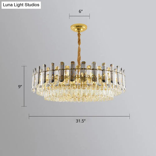 Modern Smoke Grey And Clear Crystal Round Chandelier - Stylish Restaurant Lighting Gray / 31.5