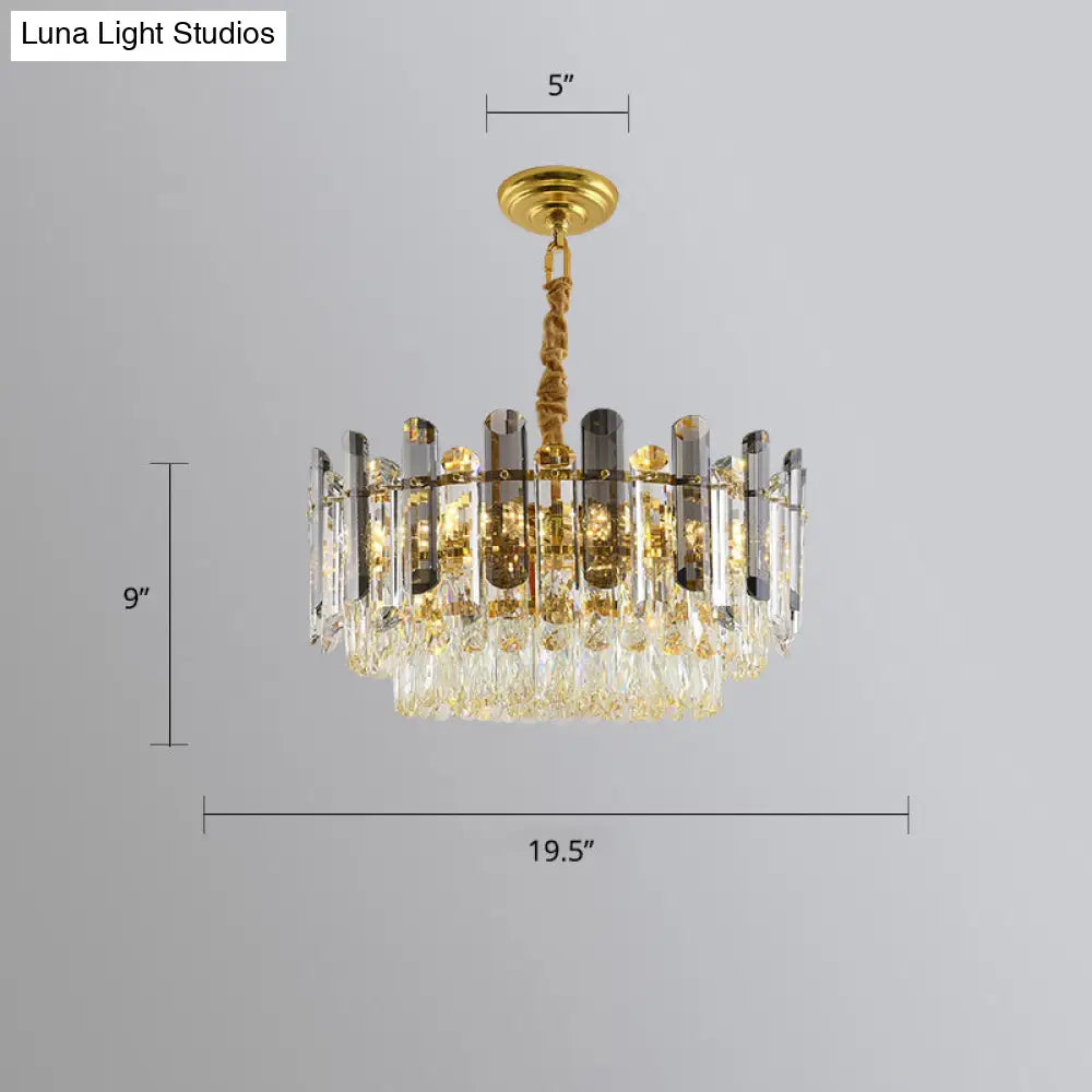 Modern Smoke Grey And Clear Crystal Round Chandelier - Stylish Restaurant Lighting Gray / 19.5