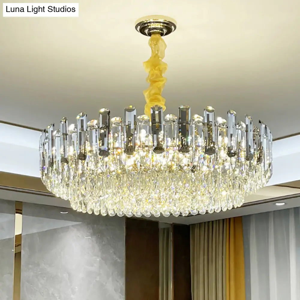 Smoke Grey & Clear Crystal Round Chandelier - Modern Suspended Lighting For Restaurants