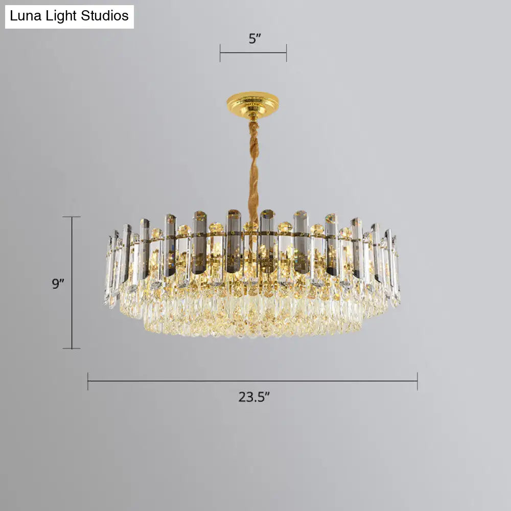 Modern Smoke Grey And Clear Crystal Round Chandelier - Stylish Restaurant Lighting Gray / 23.5