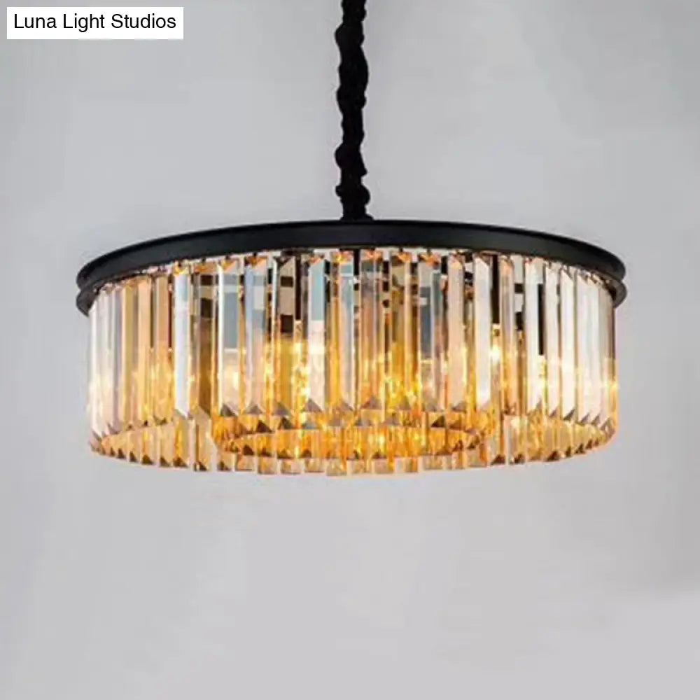 Smoke Grey Crystal Chandelier: Black Minimalist Dining Room Lighting